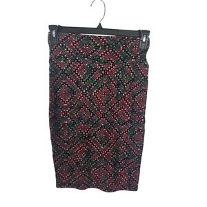 LuLaRoe Cassie Pencil Skirt XS Red Green Geometric Diamond Print Knee Length NWT